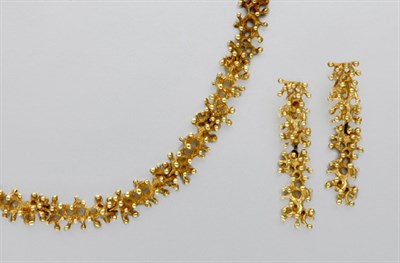 Lot 377 - Gold Necklace and Pair of Pendant-Earrings