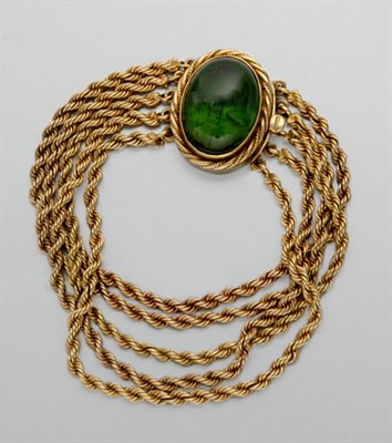 Lot 374 - Multistrand Gold and Cabochon Tourmaline Bracelet