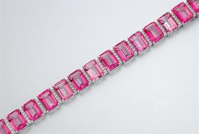 Lot 3207 - Pink Topaz and Diamond Bracelet