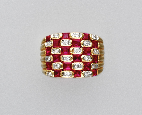 Lot 3143 - Gold, Ruby and Diamond Ring