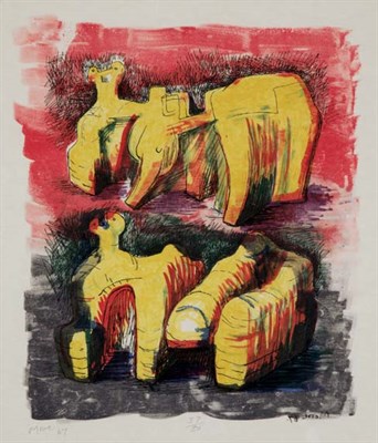 Lot 4335 - Henry Moore TWO RECLINING FIGURES IN YELLOW...