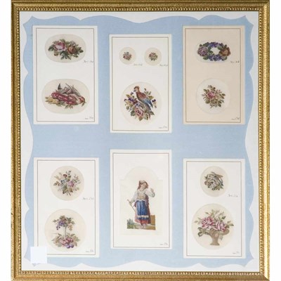 Lot 327 - Six Petit Point Panels of Flowers and Figures...