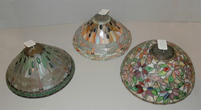Lot 210 - Three Tiffany Style Leaded Glass Shades...