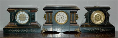 Lot 212 - Three Black Slate Mantel Clocks Including one...