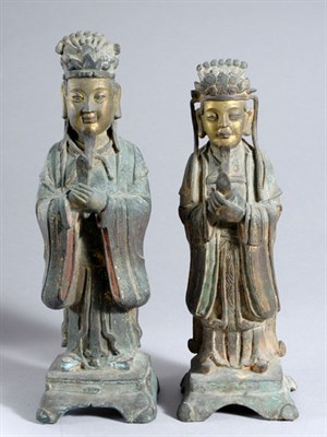 Lot 1210 - Two Chinese Bronze Figures of Officials Ming...