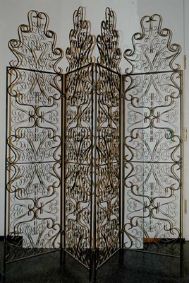 Lot 211 - Scrolled Iron Four-Panel Screen Height 6 feet...
