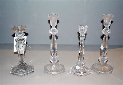Lot 277 - Three Pairs of Clear Glass Candlesticks