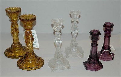 Lot 279 - Group of Six Clear Glass Candlesticks;...