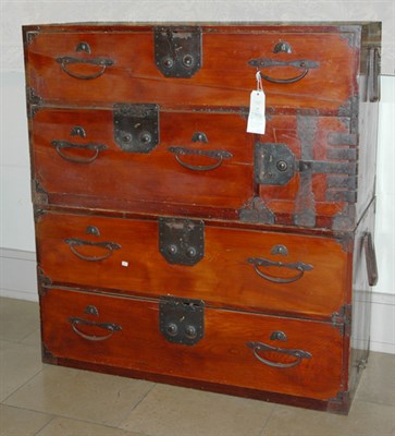 Lot 159 - Japanese Iron Mounted Red Painted Tansu In two...