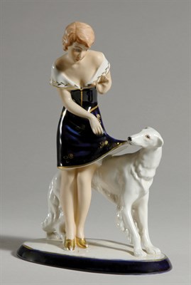Lot 213 - Royal Dux Porcelain Figure Girl with Borzoi.