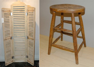 Lot 128 - Pine Three-Panel Louvered Screen; Together...