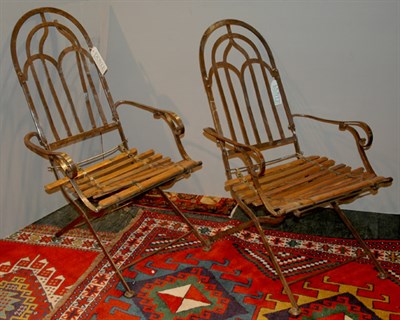 Lot 138 - Pair of Iron and Wood Folding Chairs