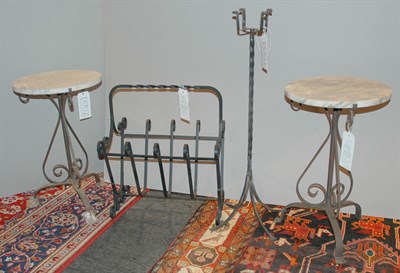 Lot 140 - Pair of Marble Top Scrolled Iron Low Tables;...
