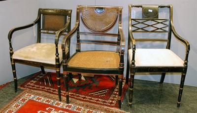 Lot 150 - Three Regency Style Ebonized Armchairs