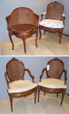 Lot 172 - Four French Caned Walnut Armchairs Including a...