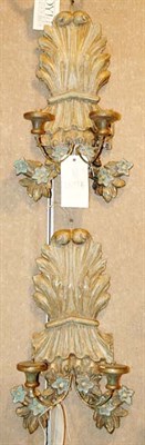 Lot 559 - Pair of Gilt Decorated Painted Wood Two-Light...
