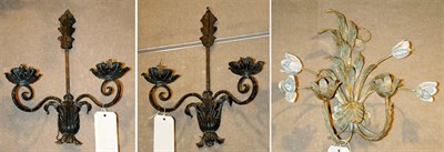 Lot 558 - Pair of Wrought Iron Two-Light Sconces;...