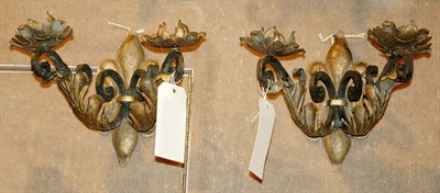 Lot 553 - Pair of Painted Metal Leaf Decorated Two Light...