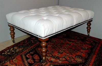Lot 264 - White Button Tufted Upholstered Walnut Ottoman...