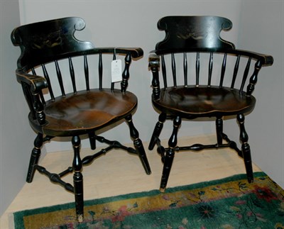 Lot 200 - Set of Three Black Painted Armchairs