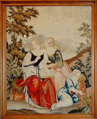 Lot 560 - Needlework Picture Depicting Three Young...