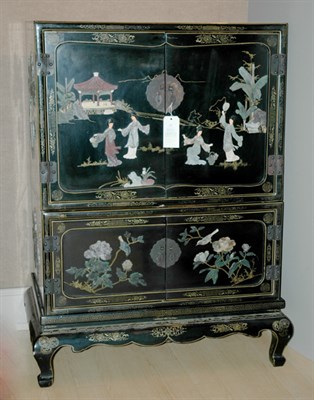 Lot 222 - Asian Style Hardstone Decorated Ebonized...