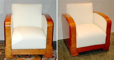 Lot 187 - Pair of Art Deco Muslin Upholstered Fruitwood...