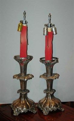 Lot 258 - Pair of Silver Plated Two-Light Lamps Height...