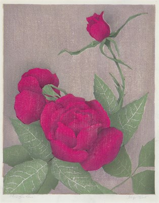 Lot 3368 - Luigi Rist THREE RED ROSES Color woodcut, 1942,...