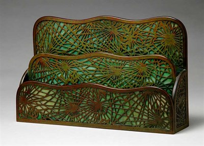 Lot 2366 - Tiffany Studios Bronze and Green Favrile Glass...