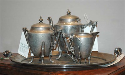Lot 332 - Pewter Four-Piece Coffee and Tea Service