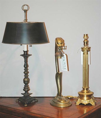 Lot 333 - Three Metal Lamps Including one with a metal...