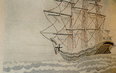 Lot 658 - Hooked Rug of a Schooner Approximately 4 feet...