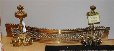 Lot 351 - Pair of Brass Andirons and Fire Fender Height...