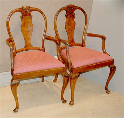 Lot 500 - Pair of Queen Anne Style Walnut Armchairs