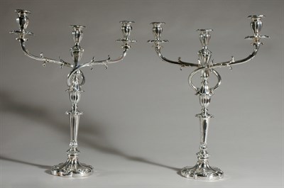 Lot 430 - Pair of Rococo Style Silver Plated Three-Light...
