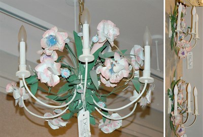 Lot 550 - Floral and Foliate Decorated Tole Six Light...