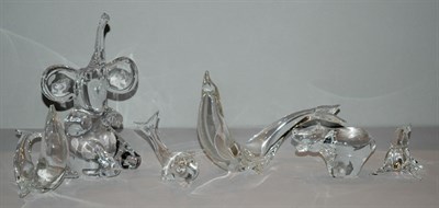 Lot 390 - Group of Six Hand Blown Glass Animal Form...