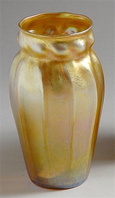 Lot 2372 - Tiffany Gold Favrile Glass Ribbed Vase Of...