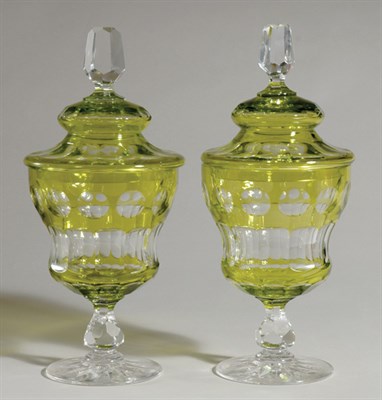 Lot 508 - Pair of Baccarat Style Olive Green and...