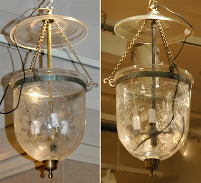 Lot 551 - Pair of Etched Glass Hall Lanterns