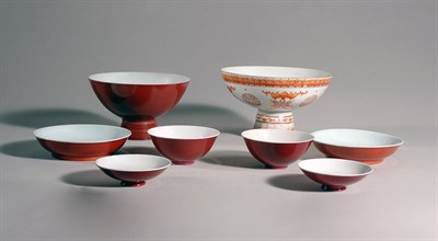 Lot 1332 - Group of Red Glazed Porcelain Bowls 19th...
