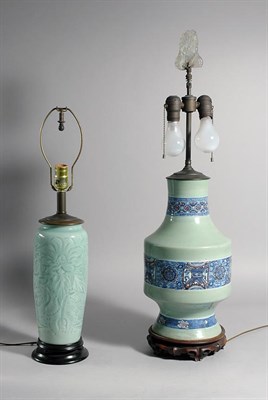 Lot 1335 - Two Chinese Celadon Glazed Porcelain Articles...