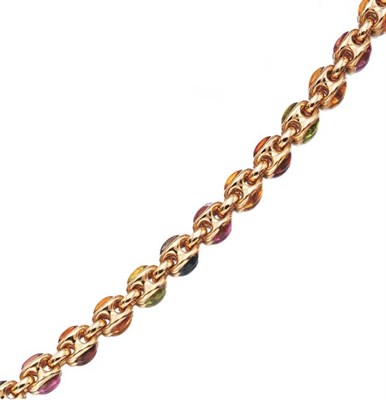 Lot 3429 - Gold and Cabochon Colored Stone Necklace