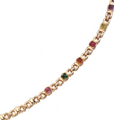 Lot 3428 - Gold, Cabochon Colored Stone and Diamond Necklace