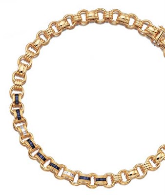Lot 3436 - Gold, Sapphire and Diamond Necklace
