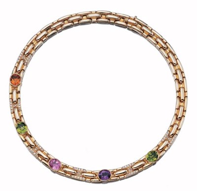 Lot 3472 - Gold, Gem-Set amd Diamond Necklace