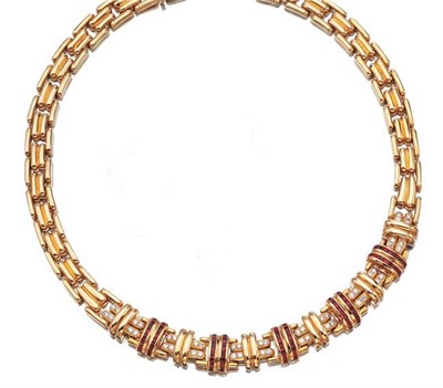 Lot 3433 - Gold, Ruby and Diamond Necklace