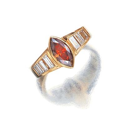 Lot 3426 - Gold, Orange-Brown Diamond and Diamond Ring