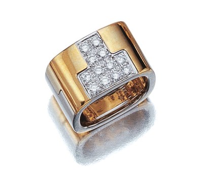 Lot 3519 - Two-Color Gold and Diamond Band Ring